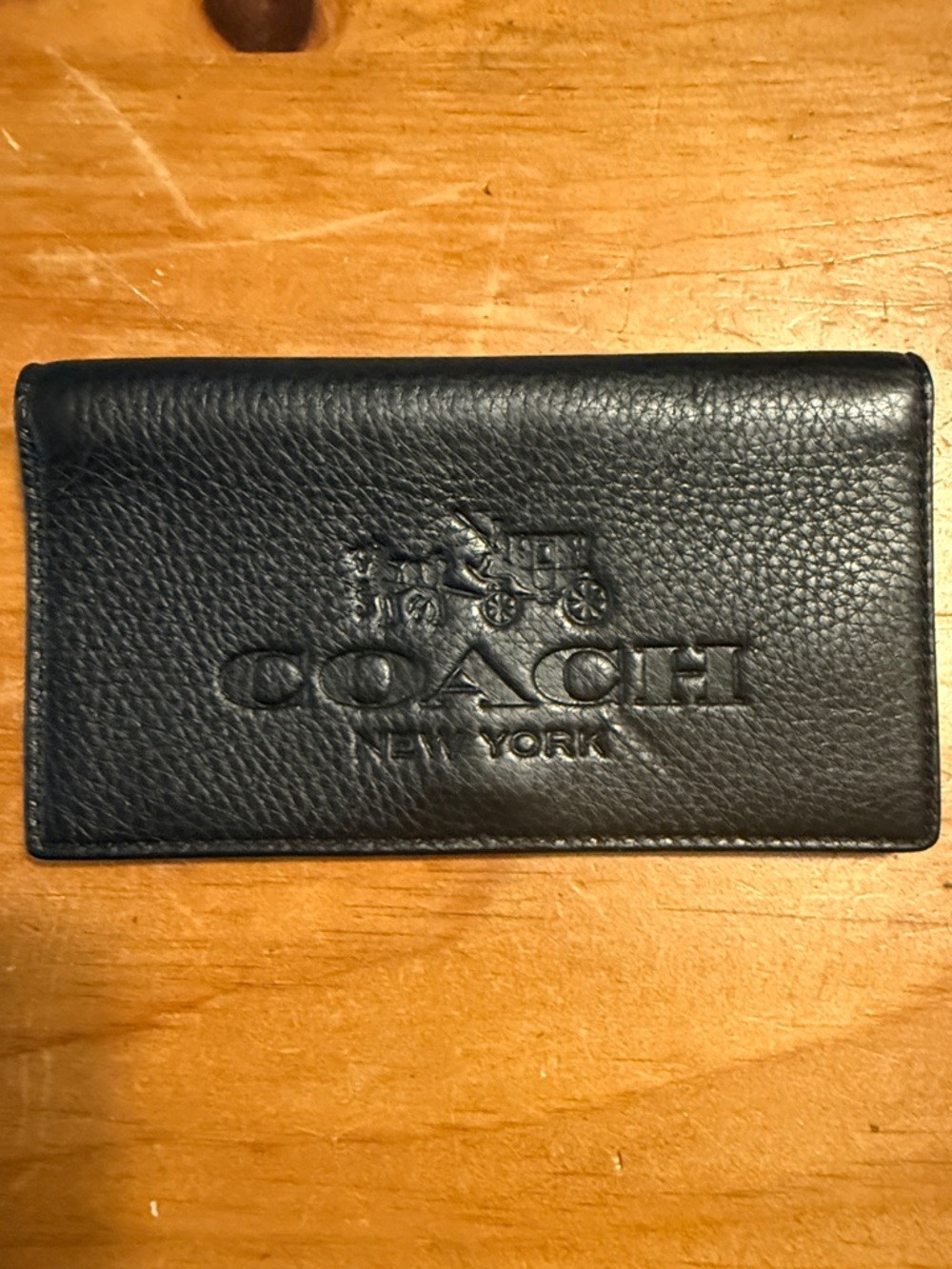 COACH Black Pebbled Leather Card & Checkbook Holder
